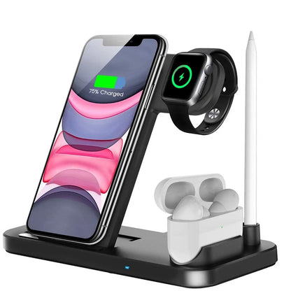 15W Qi Fast Wireless Charger Stand: 4-in-1 Dock for iPhone, Apple Watch, Airpods Pro