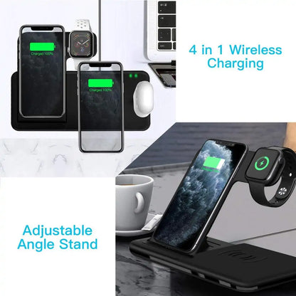 15W Qi Fast Wireless Charger Stand: 4-in-1 Dock for iPhone, Apple Watch, Airpods Pro